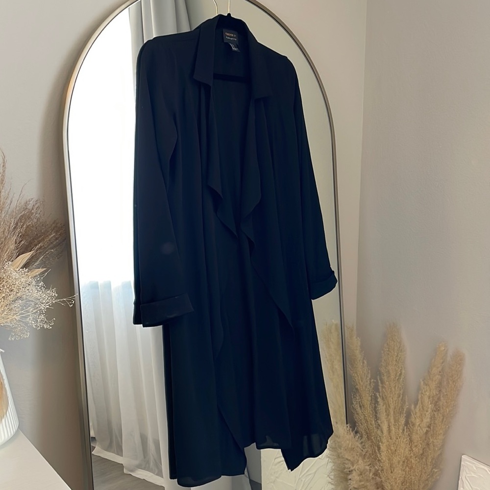 Soft Flowy Deconstructed Black Minimal Trench Coat